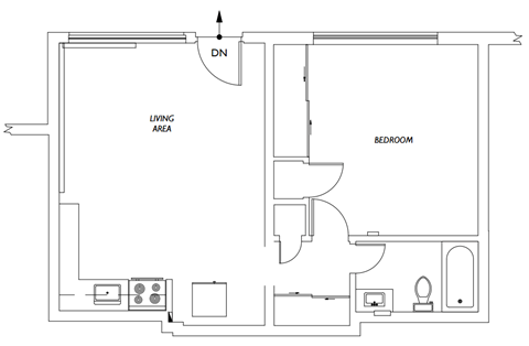 a floor plan of a unit with a bedroom and a bathroom